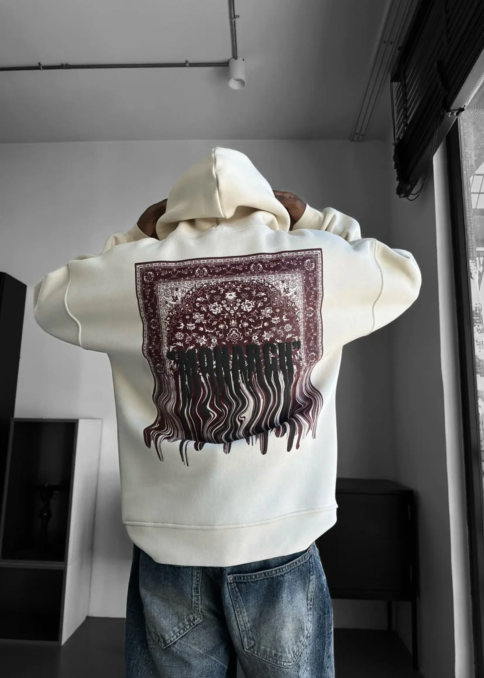 OVERSIZED MONARCH HOODIE - BEIGE AND BORDEAUX