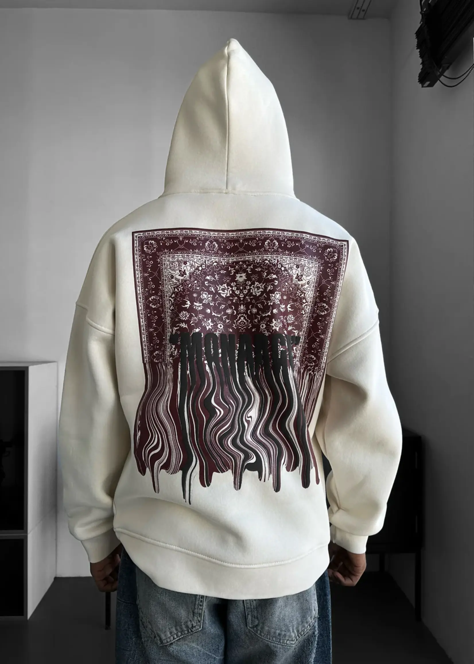 OVERSIZED MONARCH HOODIE - BEIGE AND BORDEAUX