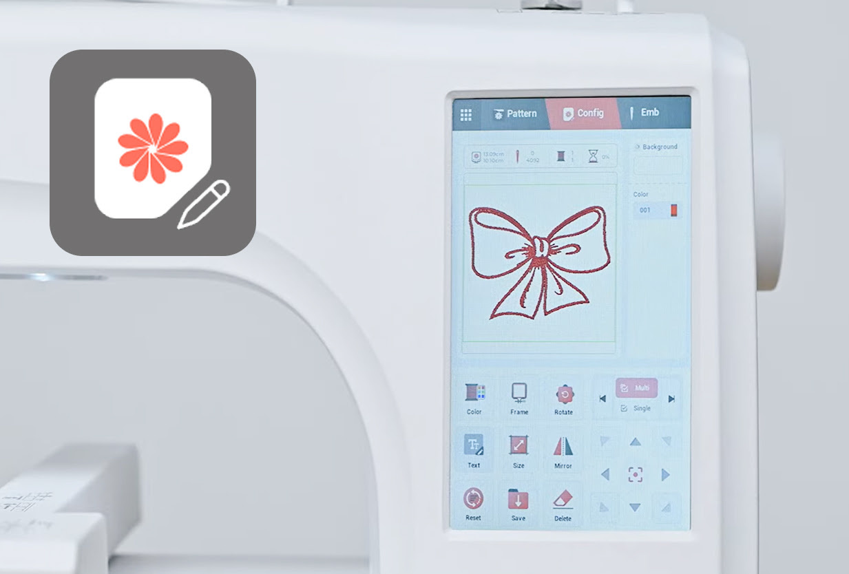 Primer plano de la pantalla táctil del PooLin EOC06. Muestra la opción «Editar más», donde se puede modificar el diseño de la cinta.