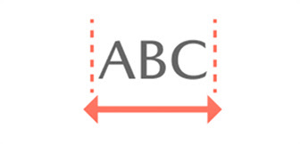 El ancho de ABC indicado con una flecha y una línea punteada a la izquierda y a la derecha.