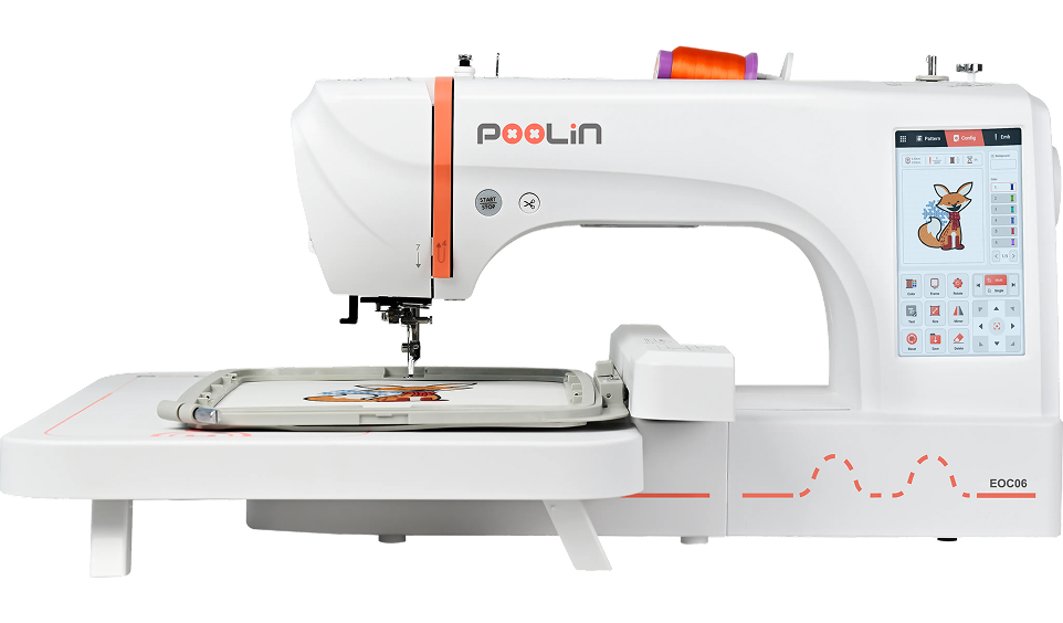 Vista frontal de la máquina de bordar PooLin EOC06.