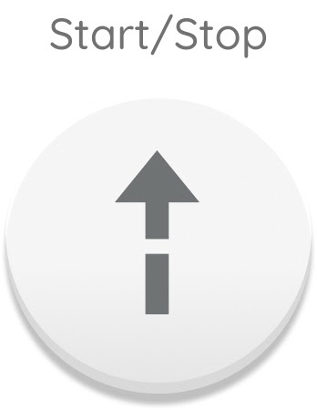 White button with a grey arrow pointing upwards.