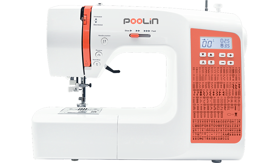 Frontal view of the PooLin EOC02 embroidery machine.