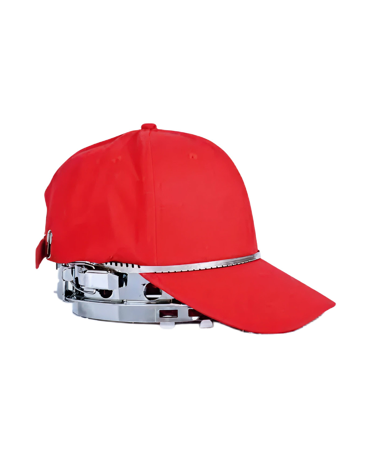 Cap hoop with a red cap placed on it.
