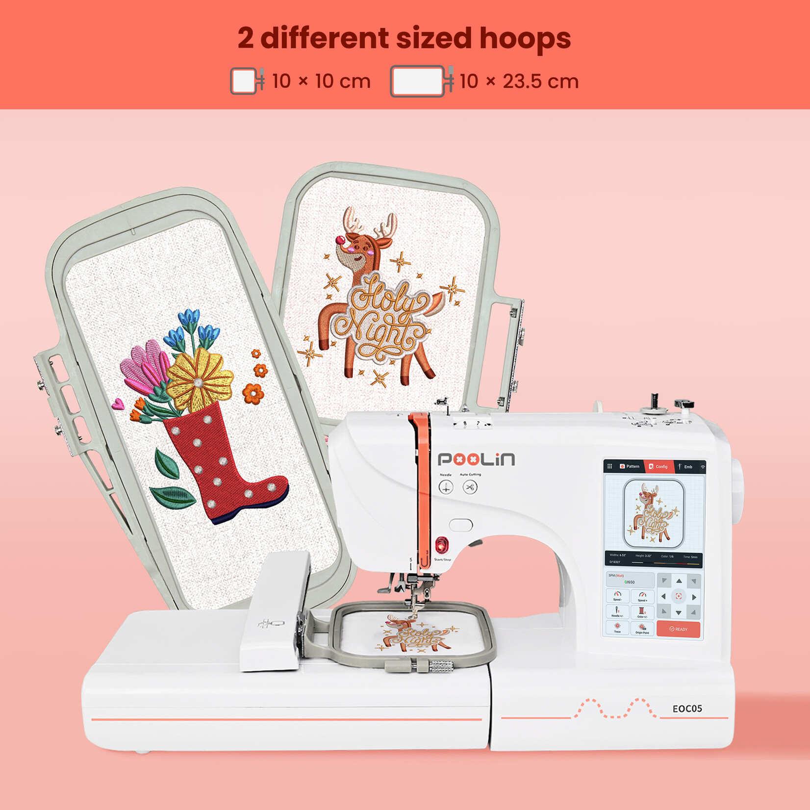 PooLin EOC05 2-in-1 Sewing & Embroidery Machine (red)