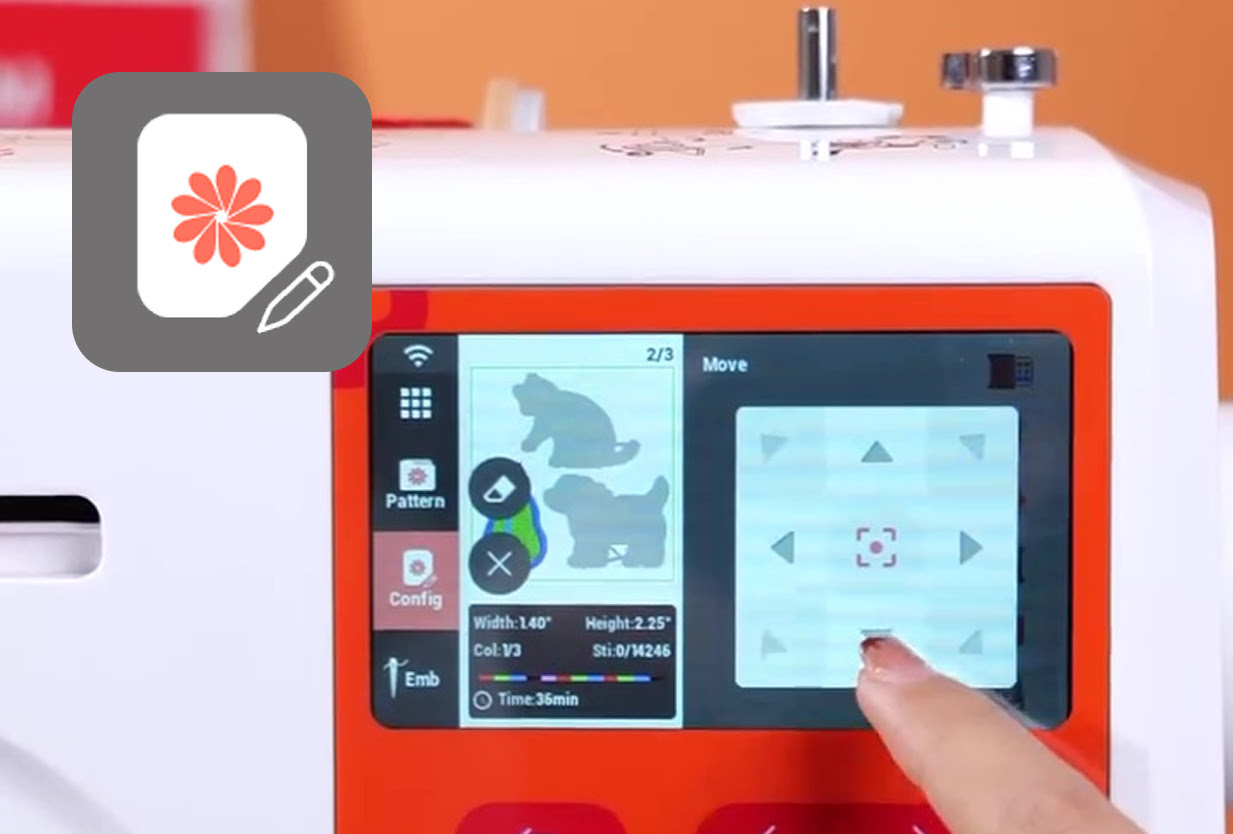 Close-up of the touch screen of the PooLin EOC03. It shows the edit more where the ribbon design can be altered.