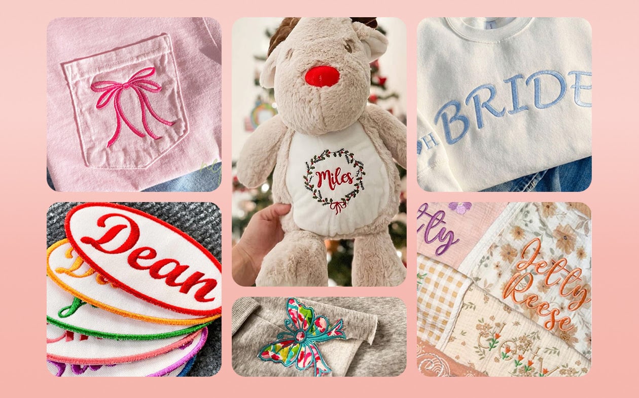 Finished embroidery projects created with PooLin EOC03