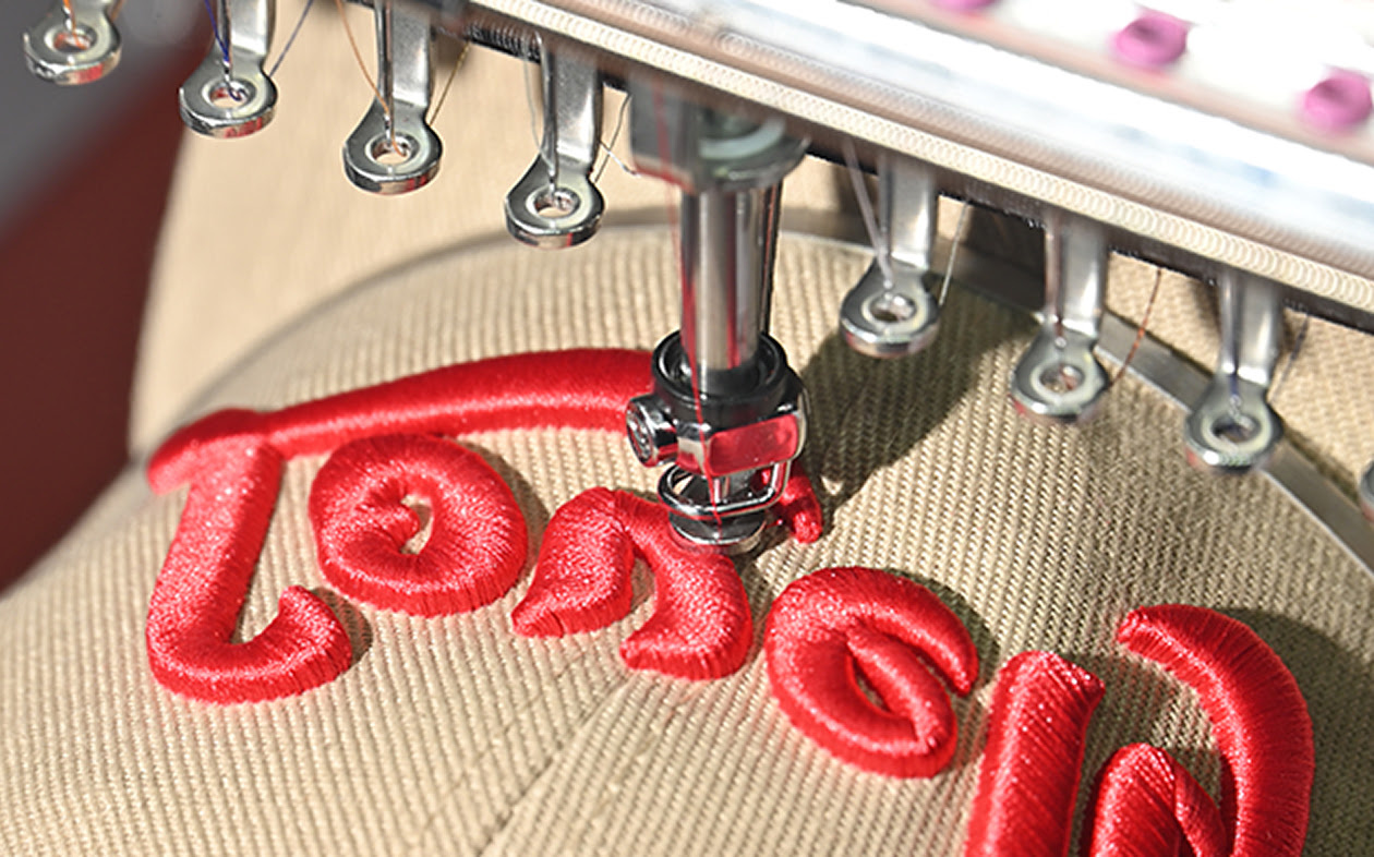 Puff embroidery on a beige cap