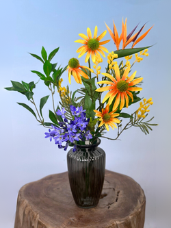 Zijden boeket "Zonnedauw" - incl. vaas