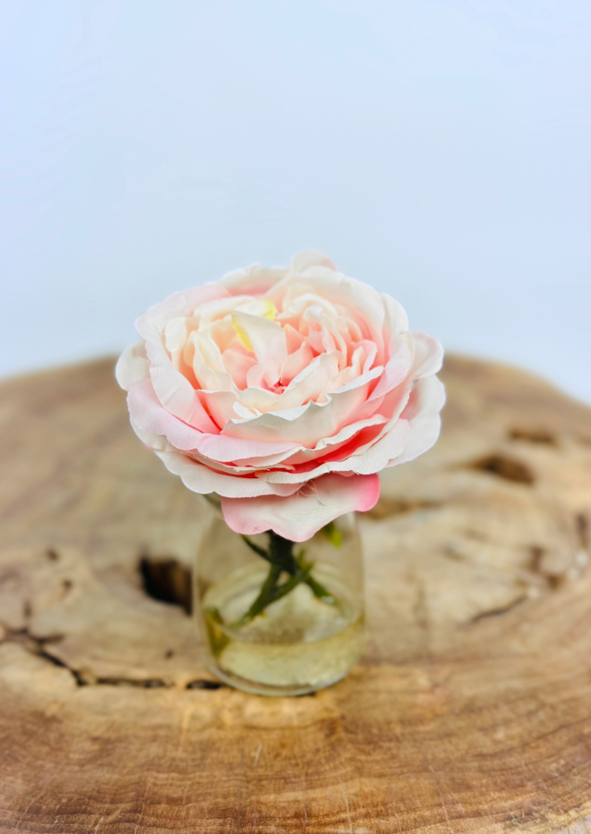 Zijden roos "roze" in vaasje | 11cm