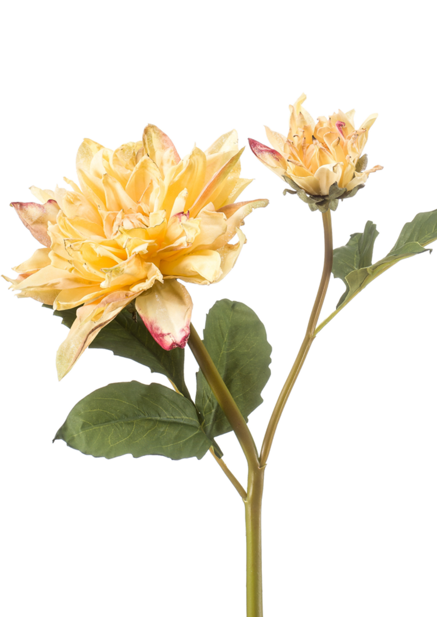 Zijden bloem "Dahlia" geel (gedroogde look) | 52cm