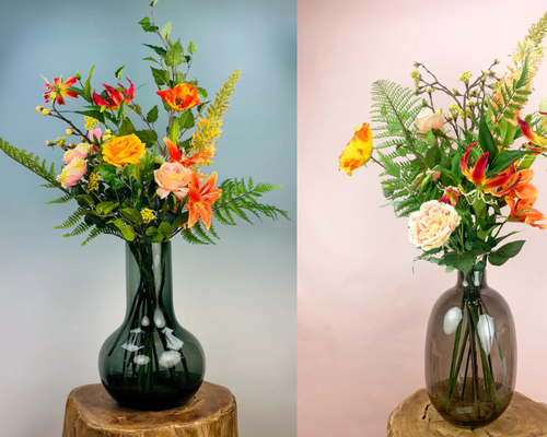 Zijden boeketten met of zonder vaas?