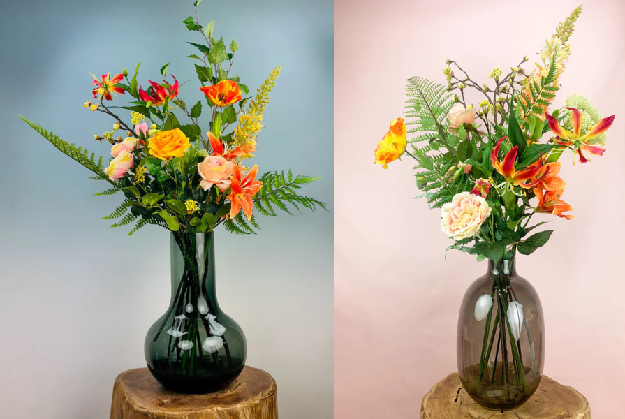 Zijden boeketten met of zonder vaas?