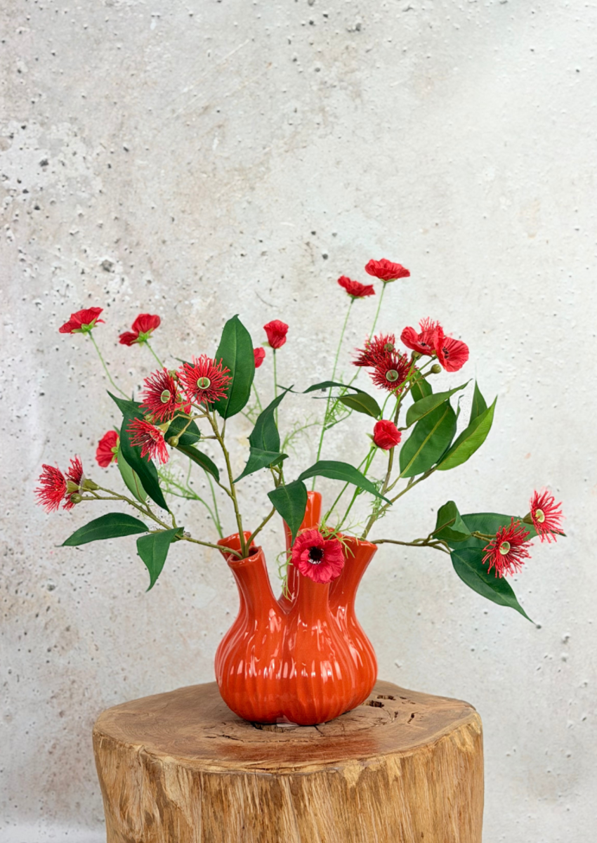 Zijden boeket "Flaming Love" - incl. oranje tulpenvaas | 60cm