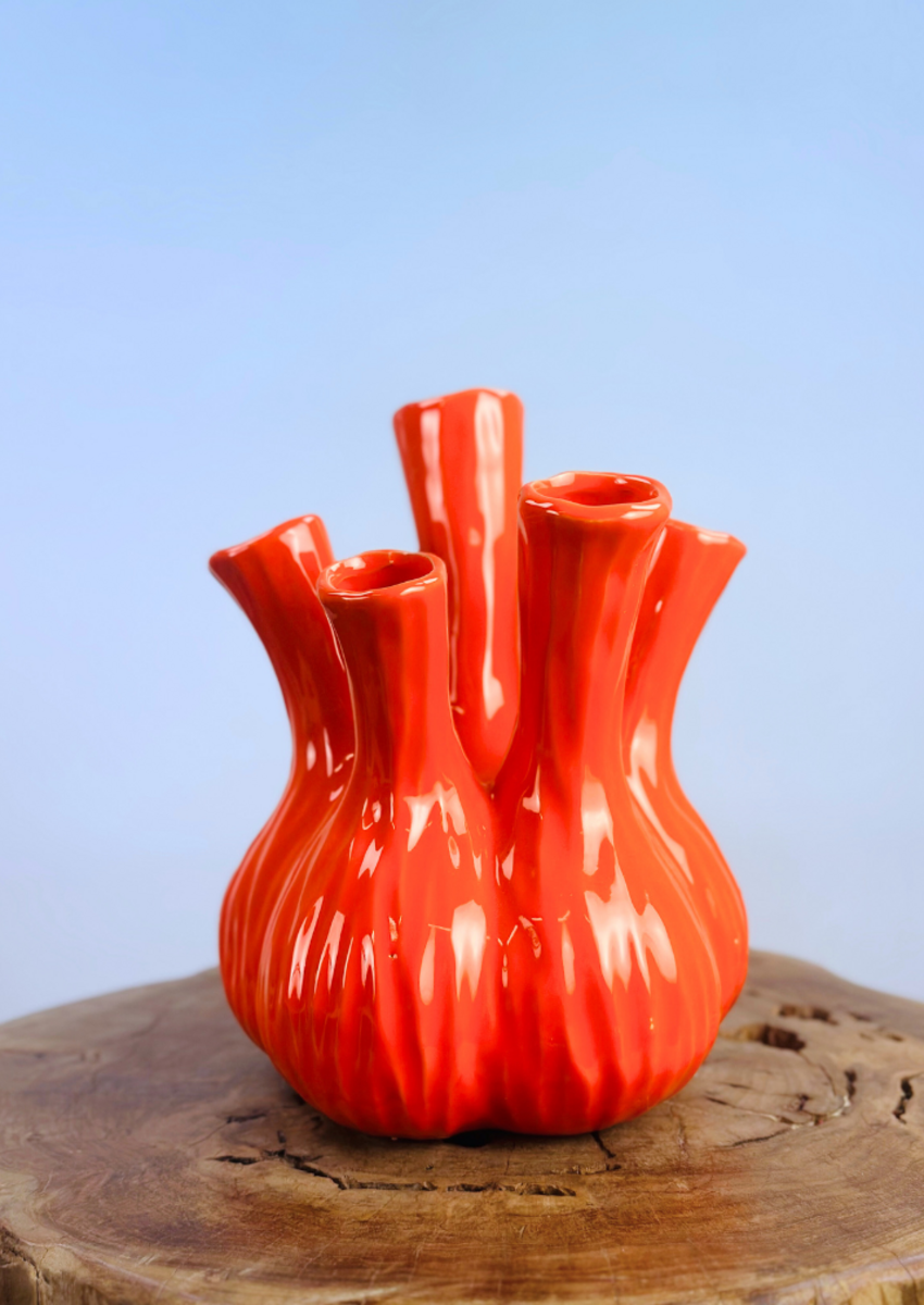 Zijden boeket "Flaming Love" - inclusief oranje tulpenvaas