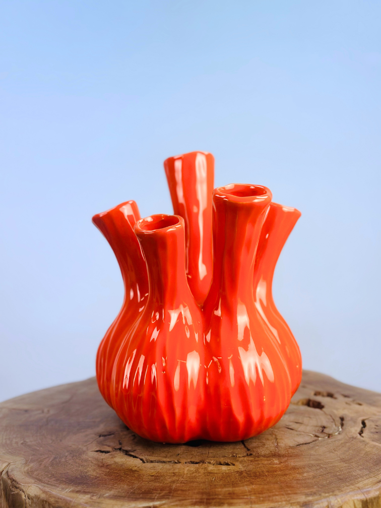 Zijden boeket "Flaming Love" - incl. oranje tulpenvaas | 60cm