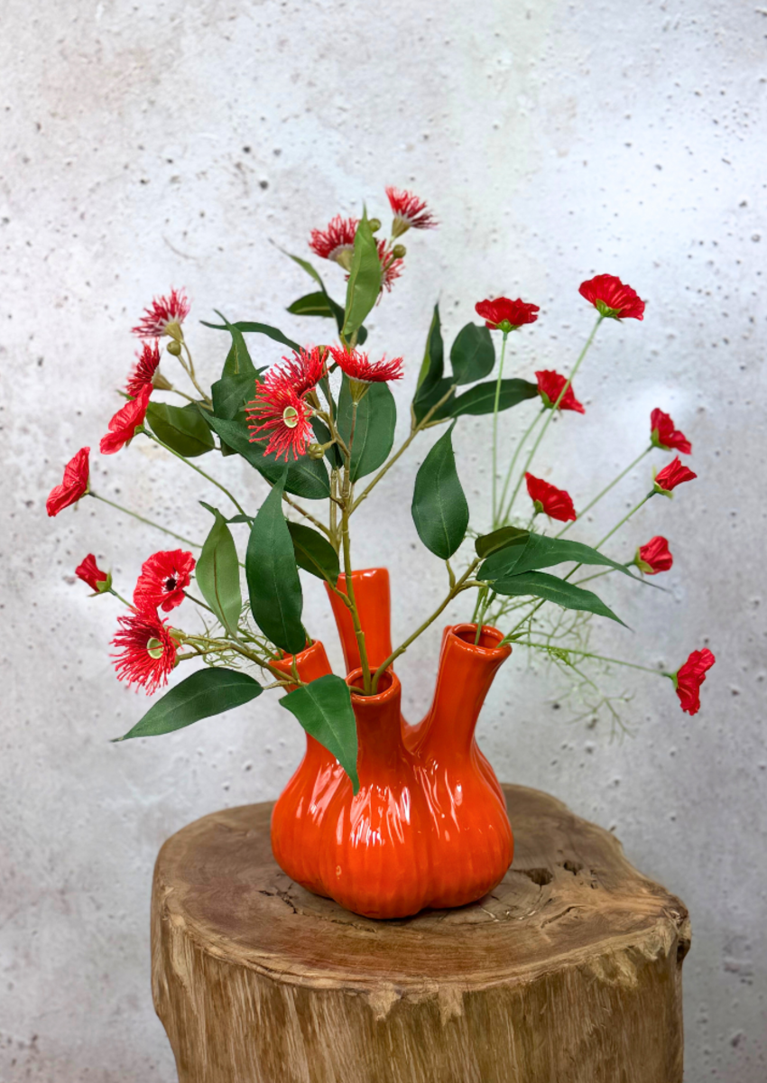 Zijden boeket "Flaming Love" - inclusief oranje tulpenvaas