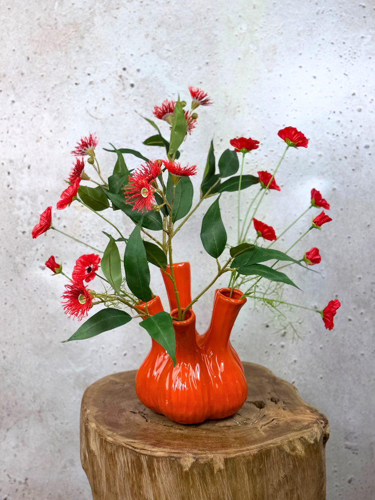 Zijden boeket "Flaming Love" - incl. oranje tulpenvaas | 60cm