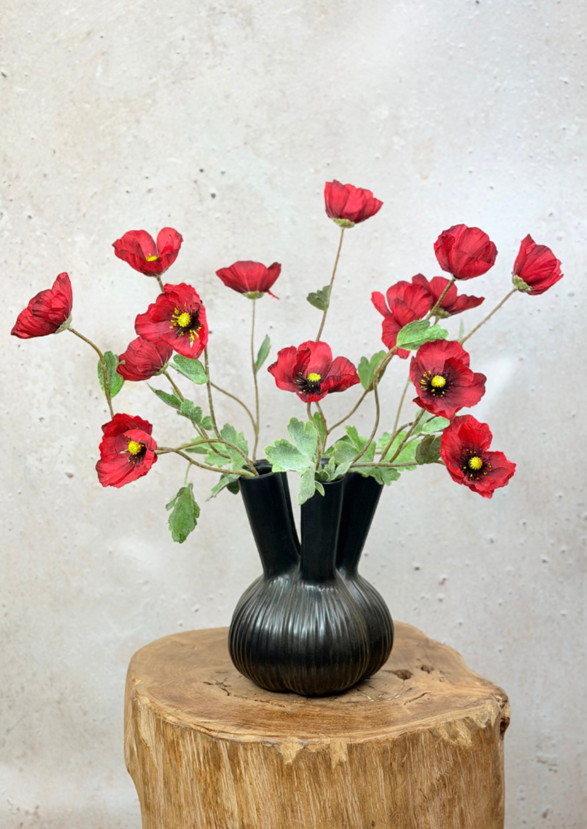 Zijden boeket "Poppy Field" inclusief zwarte vaas