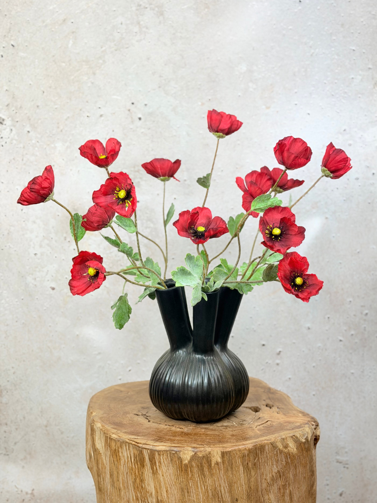Zijden boeket "Poppy Field" incl. zwarte vaas