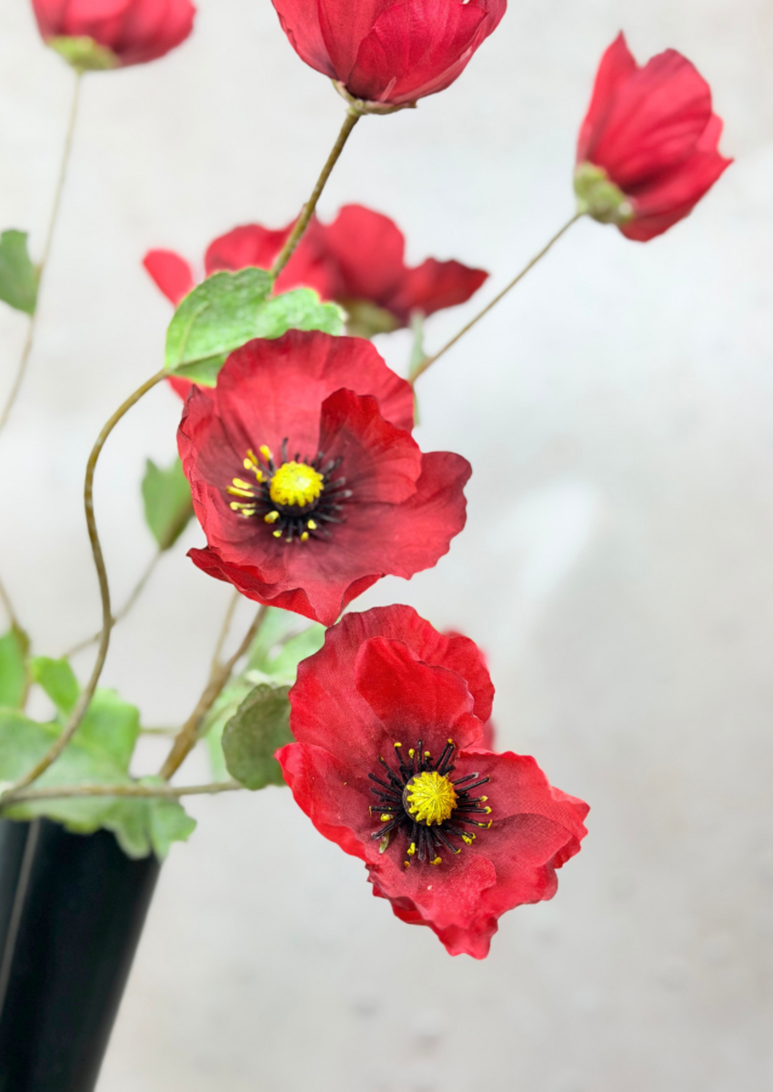 Zijden boeket "Poppy Field" inclusief zwarte vaas