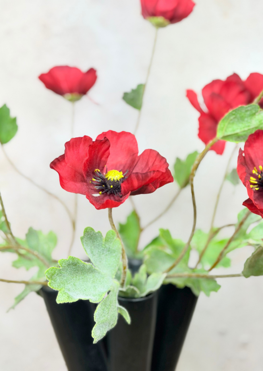 Zijden boeket "Poppy Field" inclusief zwarte vaas