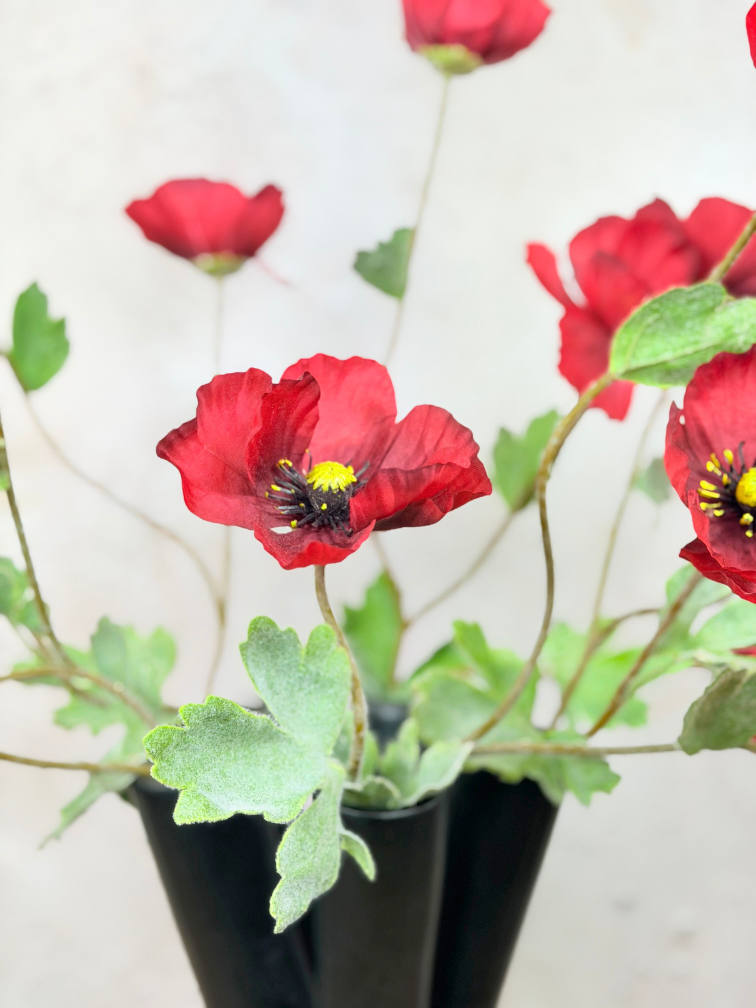 Zijden boeket "Poppy Field" incl. zwarte vaas