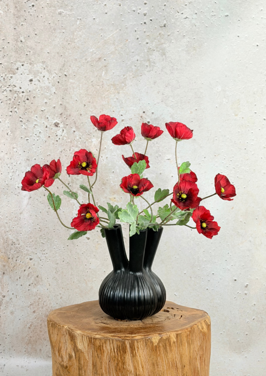 Zijden boeket "Poppy Field" incl. zwarte vaas