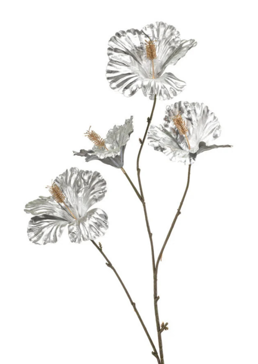 Zijden bloem "Hibiscus" zilver | 86 cm