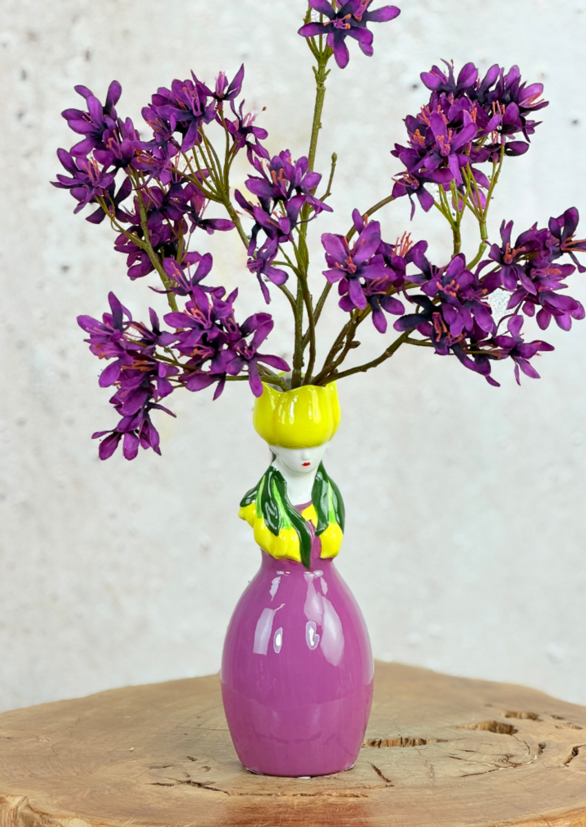 Mini zijden boeket "Purple Thoughts" - inclusief vaas