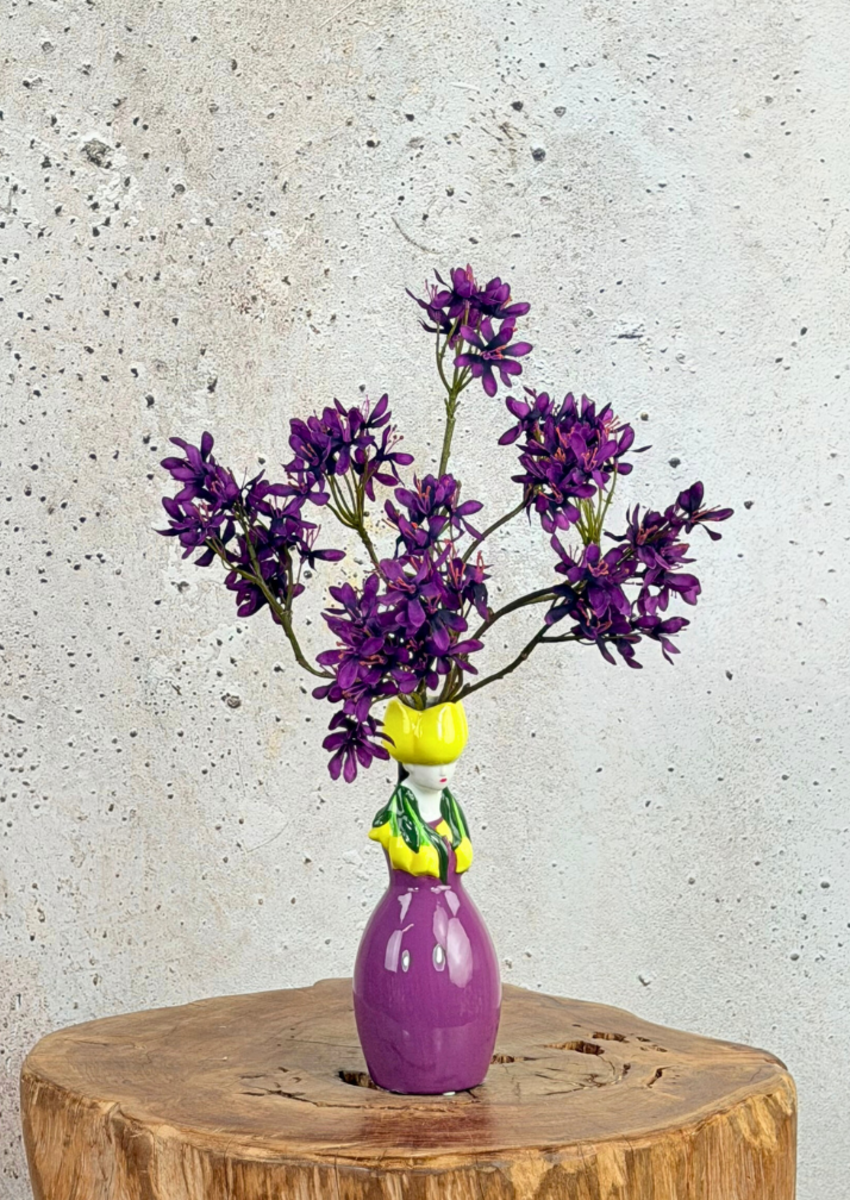 Mini zijden boeket "Purple Thoughts" - inclusief vaas