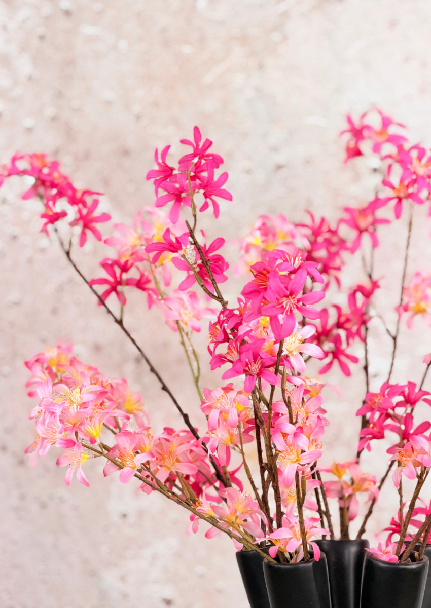 Zijden boeket "Roze Bloesem" incl. zwarte vaas