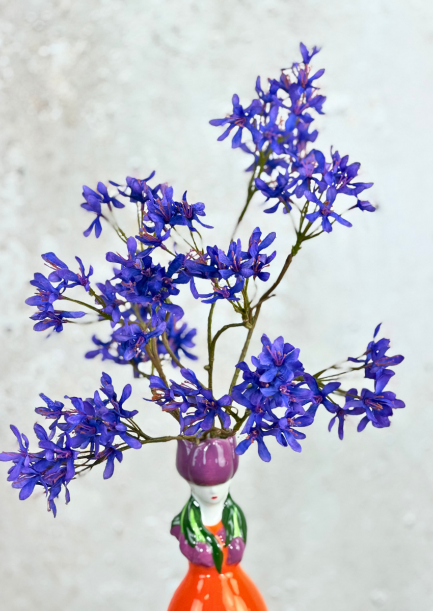 Mini zijden boeket "Blue Thoughts" - inclusief vaas