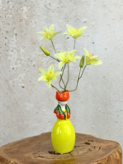 Mini zijden boeket "Yellow Thoughts" - inclusief vaas