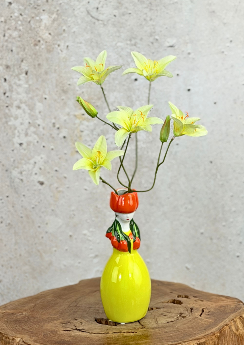 Mini zijden boeket "Yellow Thoughts" - inclusief vaas