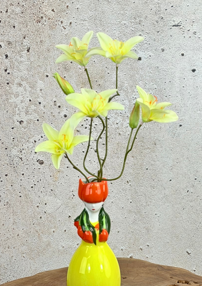 Mini zijden boeket "Yellow Thoughts" - inclusief vaas