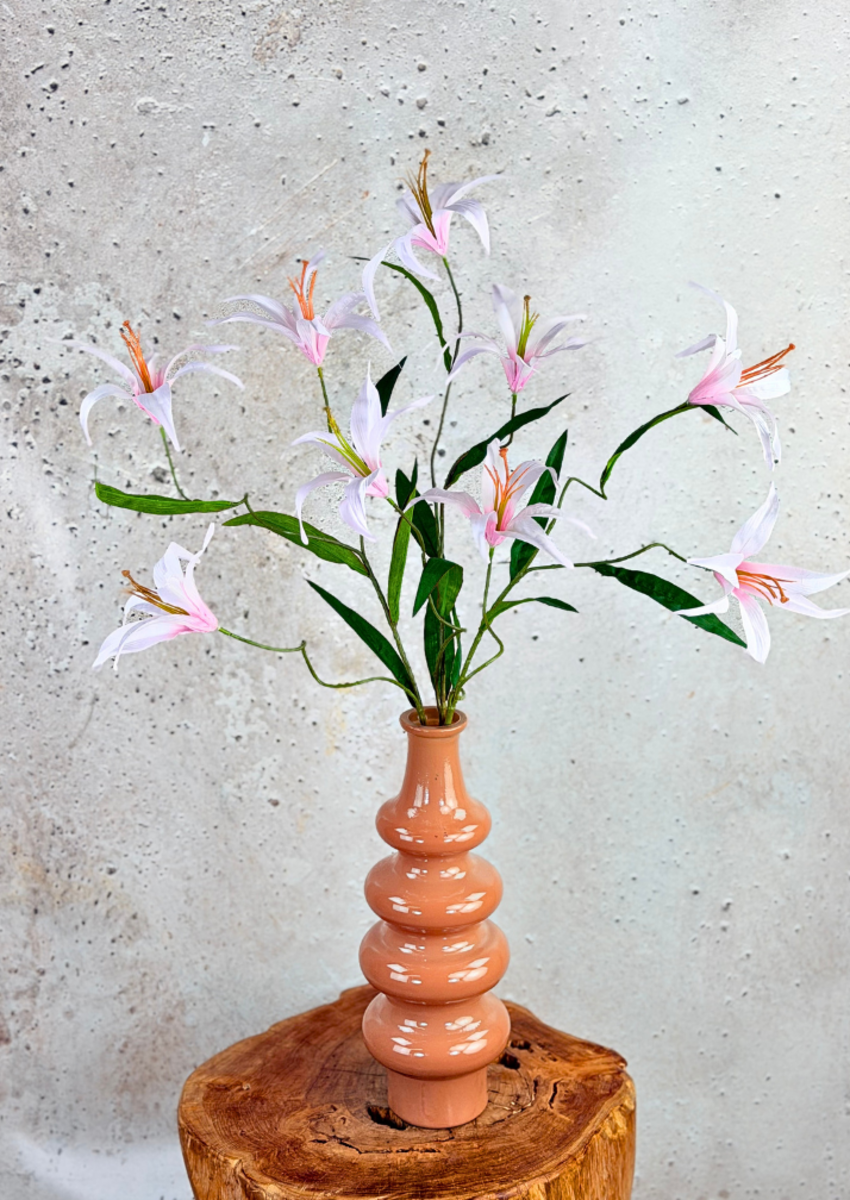 Zijden boeket "Pink Lily's" - incl. vaas