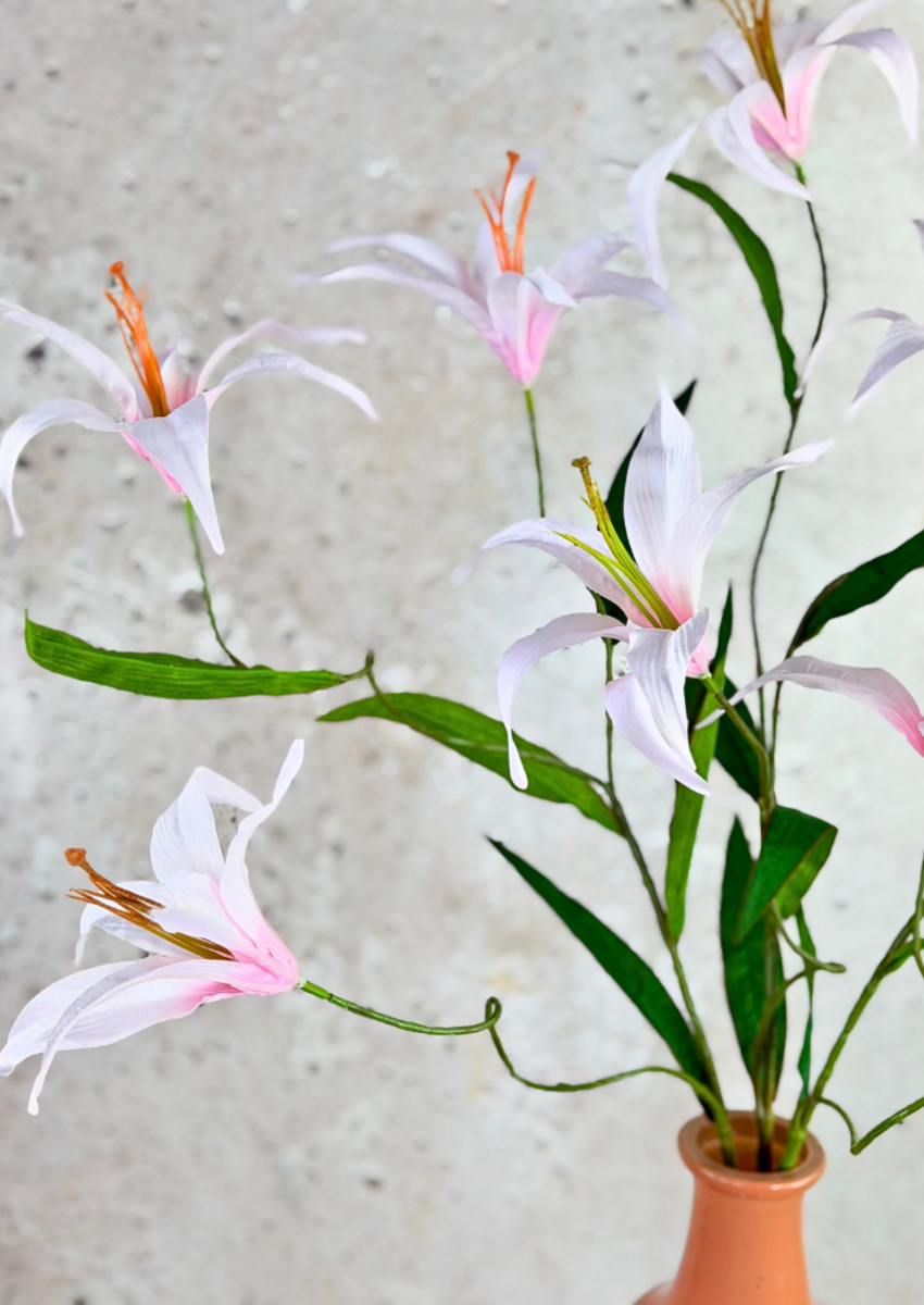 Zijden boeket "Pink Lily's" - incl. vaas