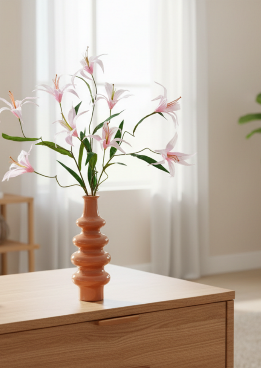 Zijden boeket "Pink Lily's" - incl. vaas
