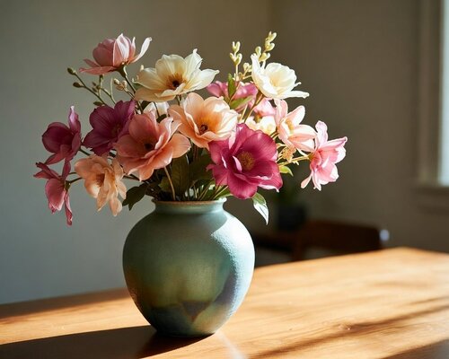 Zijden boeketten met of zonder vaas?