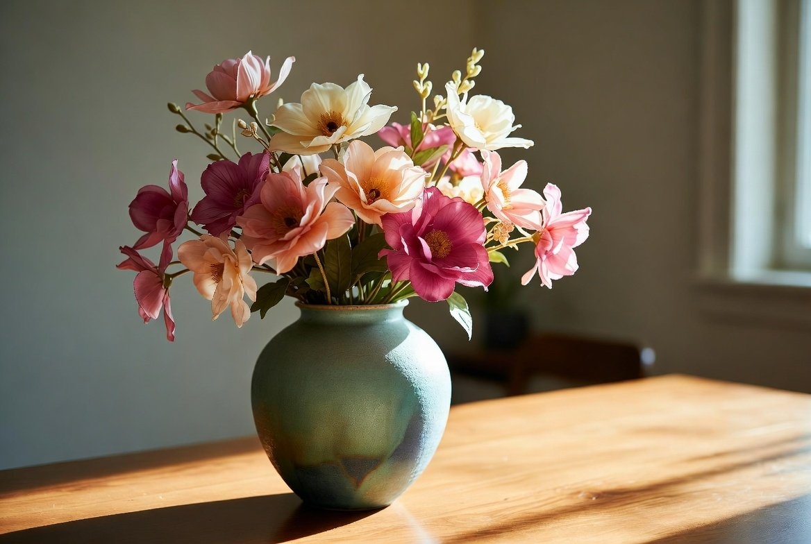 Zijden boeketten met of zonder vaas?