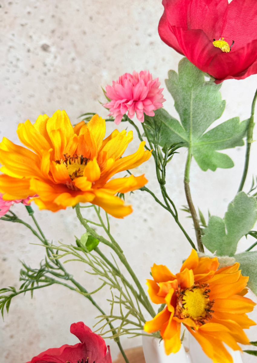 Zijden boeket "Veldbloemen"- incl. vaas