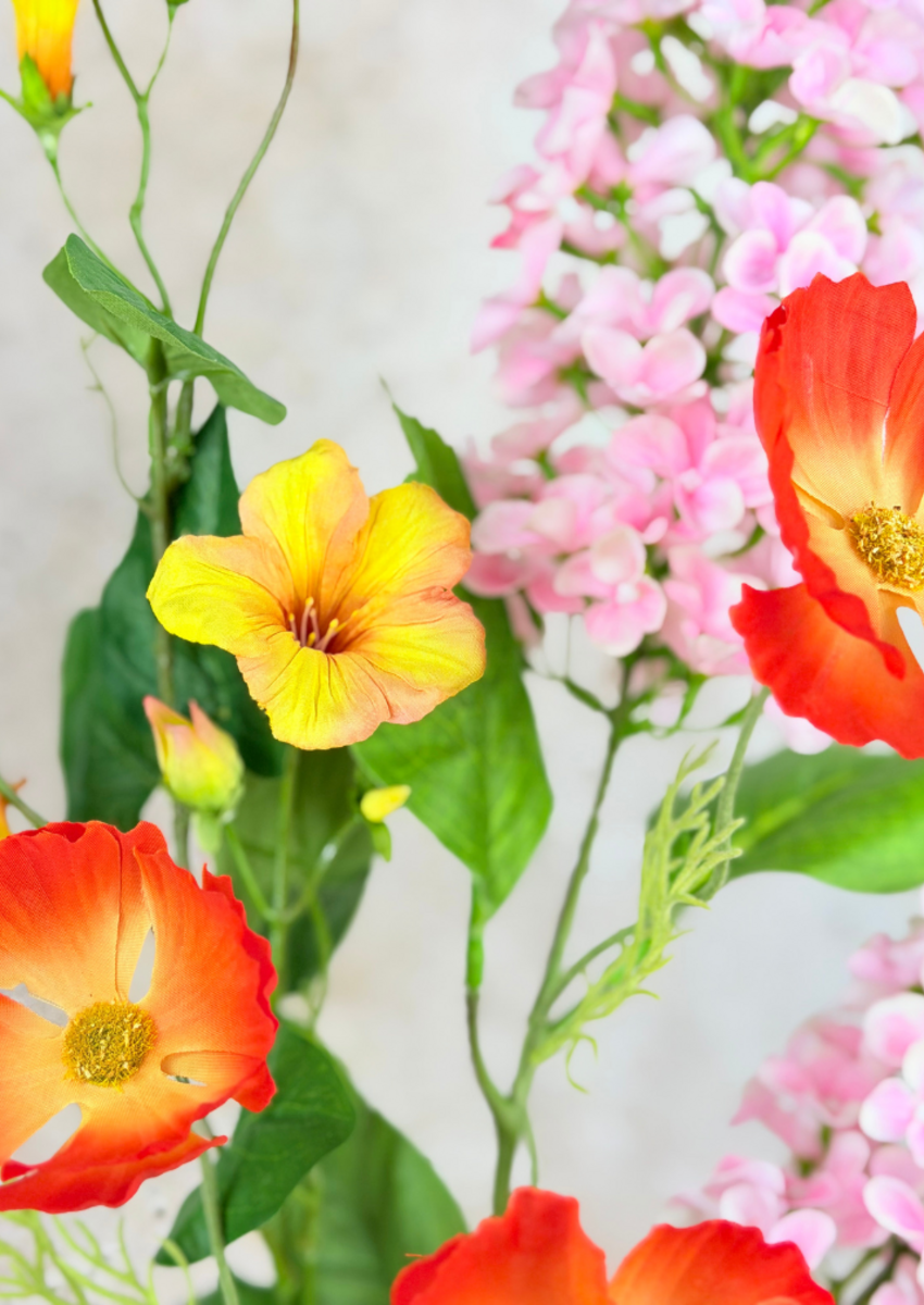 Zijden boeket ‘Pretty Flowers’ met vaas | 70cm