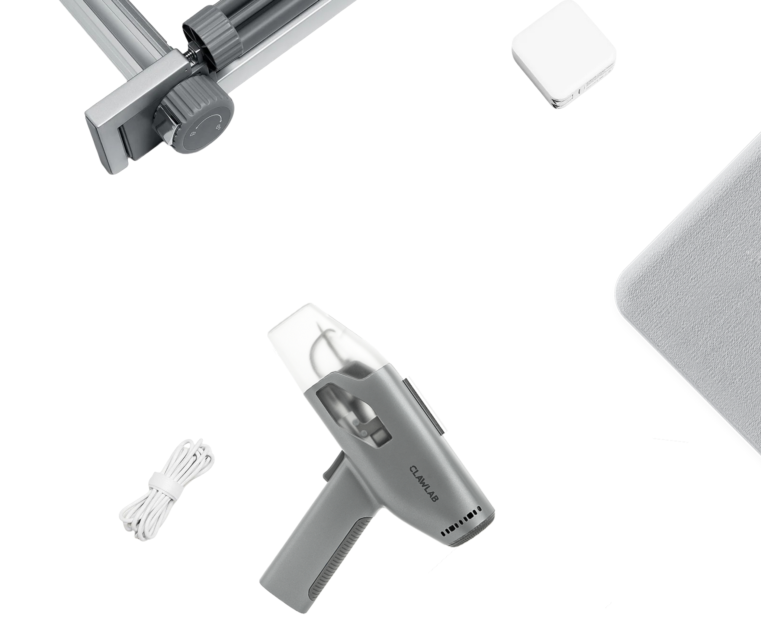 Contents of the complete Tufting Kit H1: tufting frame, cable, carry case, Tufting Gun H1.