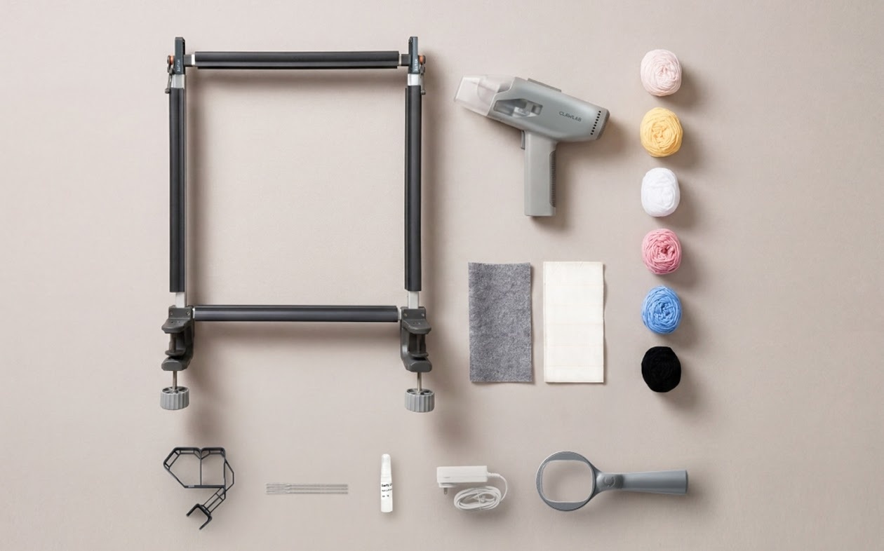 Complete Clawlab Tufting Kit H1 Lite contents flat lay overview