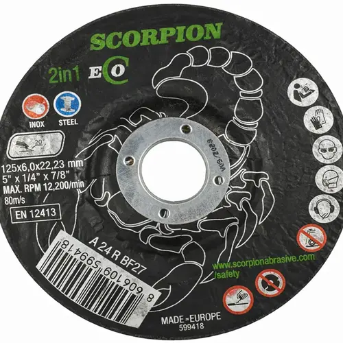 SCORPION ABRASIVE Standard – Afbraamschijf T27 – DPC voor RVS en staal met stabiele materiaalafname