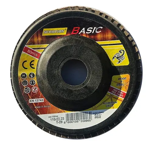 SCORPION ABRASIVE Basic AO – Fächerscheibe T29 – konisch (einfach) für niedriglegierten Stahl und Holz