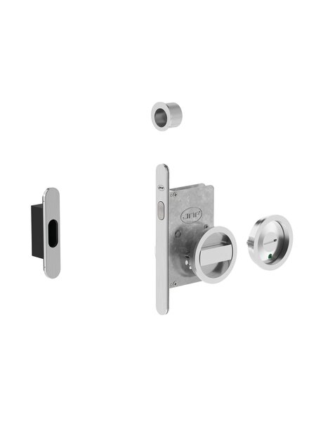 JNF Architectural Hardware JNF schuifdeurslot met ronde WC-garnituur en vrij/bezet-indicator – Mat nikkel