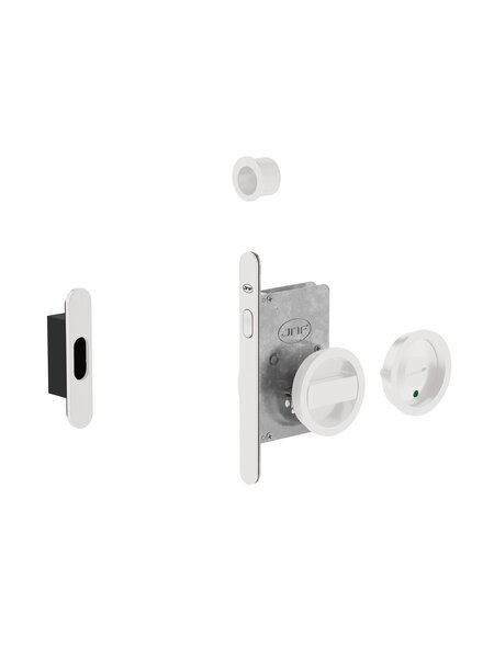 JNF Architectural Hardware JNF schuifdeurslot met ronde WC-garnituur en vrij/bezet-indicator – Wit RAL 9016