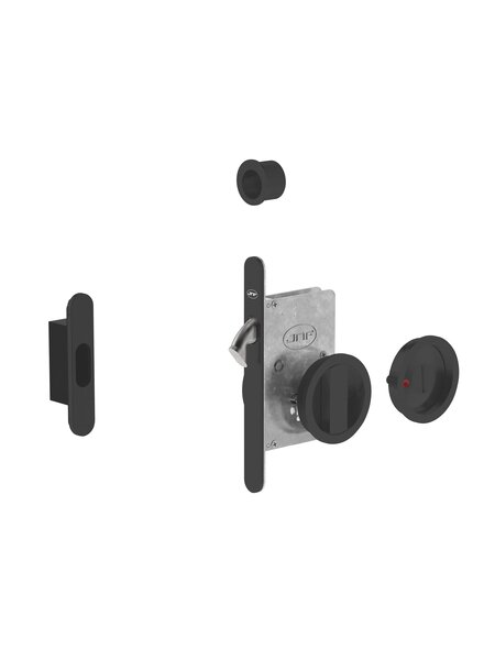 JNF Architectural Hardware JNF schuifdeurslot met ronde WC-garnituur en vrij/bezet-indicator – Zwart RAL 9005